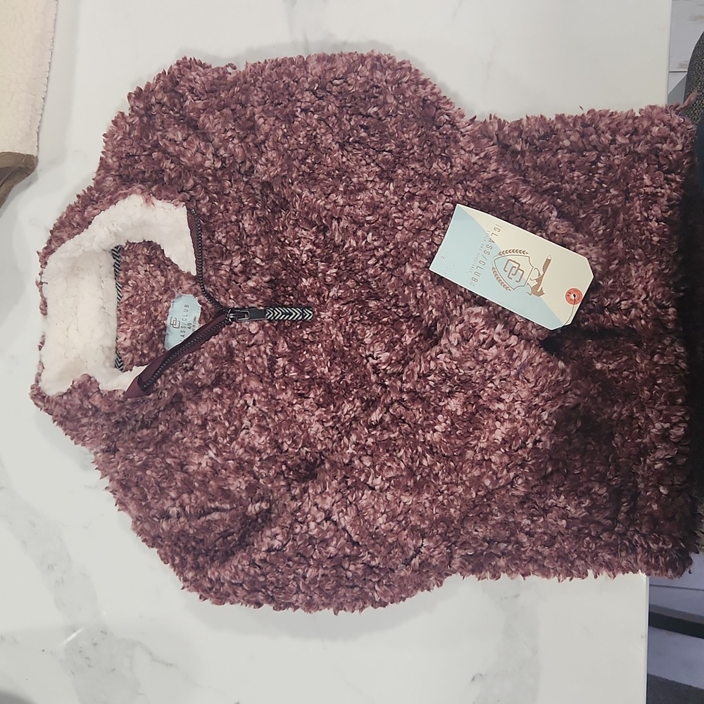 The Class/Club 1869 childrens size 4/5 burgandy faux fur quarter zip up sweater